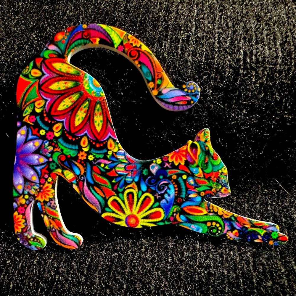 Enamel Paisley Cat Pin